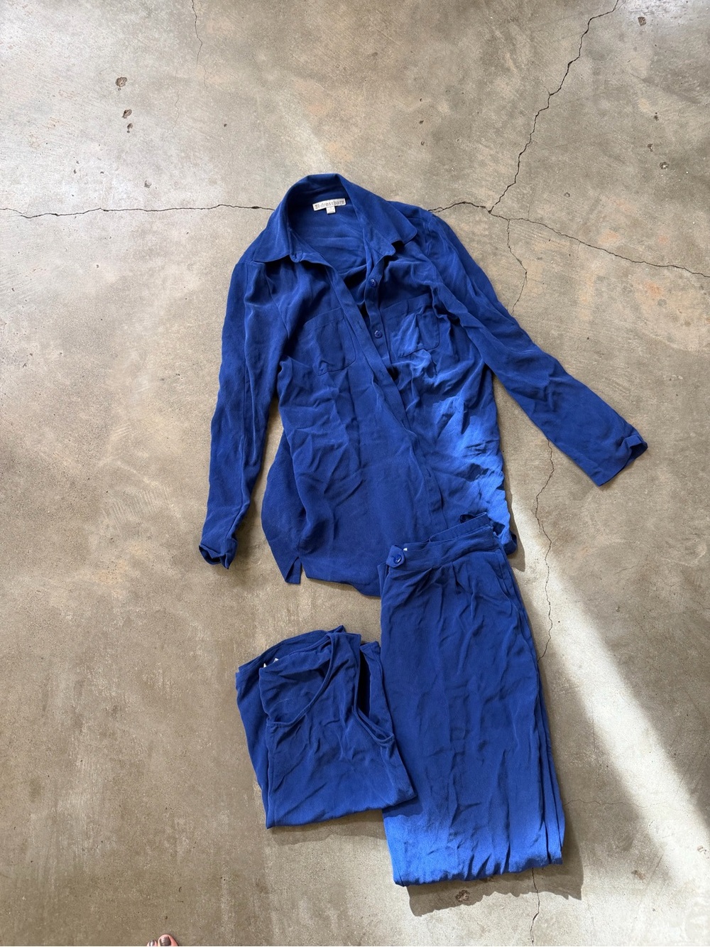 dressbarn Deep Blue Relaxed Shirt top and Pant Set